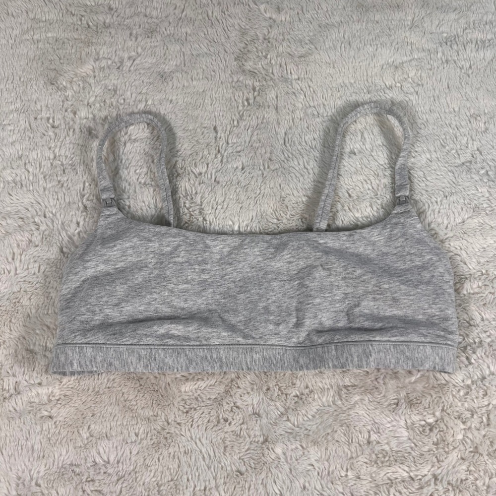Skims Cotton Jersey Nursing Bra Light Heather Grey Scoop Neck Bralette Medium